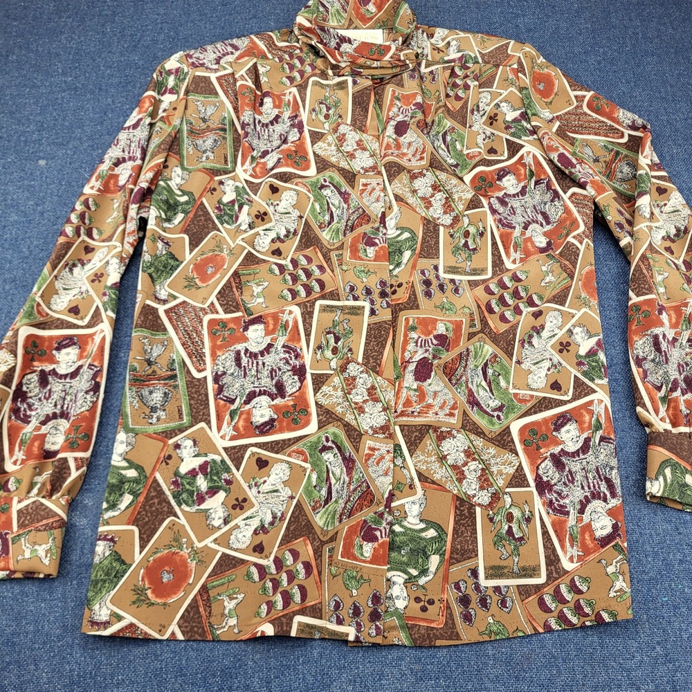 Sophisticates by Pendleton Playing Card Print Blouse Brown Green Vintage Size 10